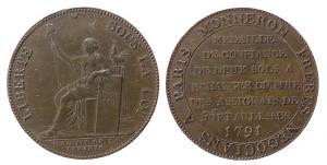 Frankreich - France - 1791 - Monneron zu 2 Sols  fast vz