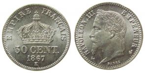 Frankreich - France - 1867 - 50 Centimes  stgl