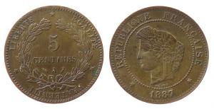 Frankreich - France - 1887 - 5 Centimes  ss+