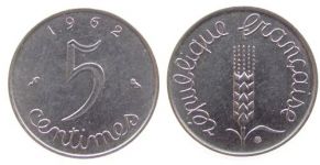 Frankreich - France - 1962 - 5 Centimes  vz