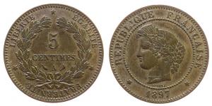 Frankreich - France - 1897 - 5 Centimes  vz