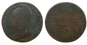 Frankreich - France - 1795-1799 An 4 - 5 Centimes  schön
