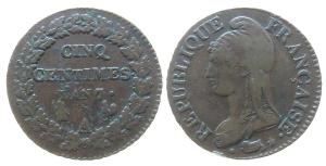 Frankreich - France - 1795-1799 An 7 - 5 Centimes  fast ss