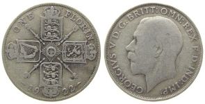 Großbritannien - Great-Britain - 1922 - 1 Florin  schön