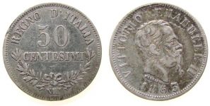 Italien - Italy - 1863 - 50 Centesimi  ss