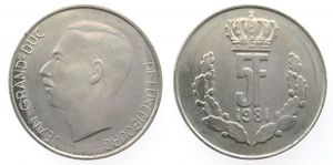 Luxemburg - Luxembourg - 1981 - 5 Francs  unc