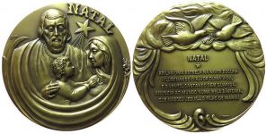 Heilige Maria und Josef mit dem Jesuskind und dem Stern von Bethlehem - o.J. - Medaille  gußfrisch