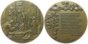 Heilige Maria und Josef mit dem Jesuskind neben Kuh und Esel - 1980 - Medaille  gußfrisch