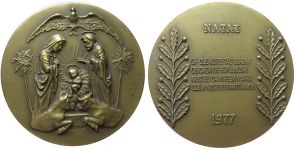 Heilige Maria und Josef mit dem Jesuskind unter Taube mit Kuh und Esel - 1977 - Medaille  vz