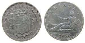 Spanien - Spain - 1870 - 2 Pesetas  fast ss