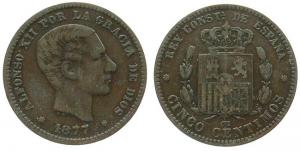 Spanien - Spain - 1877 - 5 Centimos  ss
