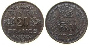 Tunesien Franz. - Tunesia Fr. Occup. - 1934 - 20 Francs  ss