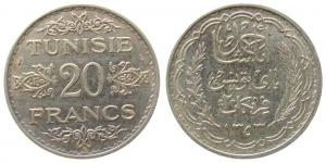 Tunesien Franz. - Tunesia Fr. Occup. - 1934 - 20 Francs  vz-unc