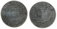 Cattle and Barber - York - 1811 - 6 Pence Token  ss