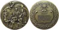 Krippenszene mit der hl. Familie und den hl. drei Königen und zwei Schäfern - darüber Engel mit Posaune - 2004 - Medaille  gußfrisch