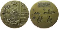 Heilige Maria und Josef mit dem Jesuskind im Stall - o.J. - Medaille  gußfrisch